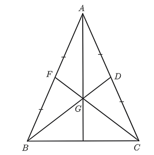Cho ΔABC cân tại A có hai đường trung tuyến BD và CF cắt nhau tại G. Biết BD=9cm. Hỏi độ dài của đoạn thẳng GF bằng bao nhiêu centimét? (ảnh 1)