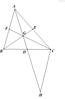 Cho ΔABC có ba đường trung tuyến AD,BE,CF cắt nhau tại G. Chứng minh rằng: (a) AD<AB+AC/2. (b) BE+CF>3/2BC. (ảnh 1)