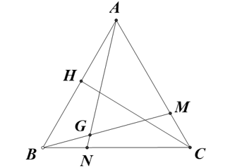 Cho tam giác ABC đều, AB=4cm. Trên cạnh AC và cạnh BC lần lượt lấy các điểm M,N (M và N không trùng với các đỉnh của ΔABC) sao cho CM=BN.Gọi G là giao điểm của AN và BM. (ảnh 1)