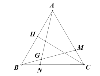 Cho tam giác ABC đều, AB=4cm. Trên cạnh AC và cạnh BC lần lượt lấy các điểm M,N (M và N không trùng với các đỉnh của ΔABC) sao cho CM=BN.Gọi G là giao điểm của AN và BM. (ảnh 1)