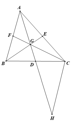 Cho ΔABC có ba đường trung tuyến AD,BE,CF cắt nhau tại G. Chứng minh rằng: (a) AD<AB+AC/2; (b) BE+CF>3/2BC; (ảnh 1)
