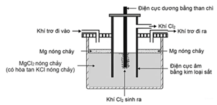Trong công nghiệp, magnesium (Mg) được sản xuất từ carnallite (KCl.MgCl2.6H2O) bằng phương pháp điện phân nóng chảy. Trước khi điện phân carnallite được nung nóng để loại bỏ bớt hơi nước. Khi (ảnh 1)