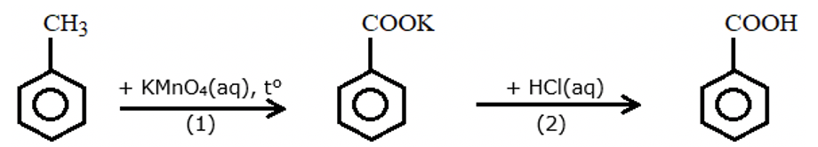 Trong phòng thí nghiệm, benzoic acid được điều chế từ toluene theo sơ đồ gồm hai giai đoạn được đánh số (1) và (2) như sau :
Trong một thí nghiệm tổng hợp benzoic acid theo sơ đồ trên, từ 2, (ảnh 1)