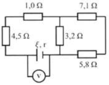 Cho mạch điện như hình bên, nguồn điện có suất điện động E = 12 V và điện trở trong r = 0,25 ôm. Điện trở của vôn kế là vô cùng lớn, số chỉ của vôn kế bằng (ảnh 1)