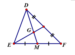  Cho ΔDEF có trung tuyến DM và trọng tâm G (hình vẽ). Khi đó: (ảnh 1)