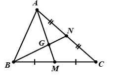  Cho tam giác ABC có hai đường trung tuyến AM,BN cắt nhau tại G (như hình vẽ). Khẳng định nào sau đây đúng? (ảnh 1)