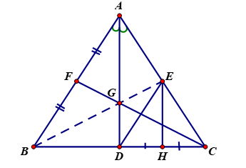 Cho tam giác ABC cân tại A (góc A nhọn). Vẽ tia phân giác AD của góc A (D thuộc BC). (a) Chứng minh: ΔABD=ΔACD. (b) Gọi H là trung điểm của cạnh DC. Qua H vẽ đường thẳng vuông góc với cạnh DC cắt cạnh AC tại E. Chứng minh tam giác DEC cân. (ảnh 1)