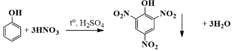 Nêu hiện tượng và viết phương trình hoá học của các thí nghiệm sau:  (a) Phenol tác dụng với dung dịch HNO3 đặc (tỉ lệ 1:3; xúc tác H2SO4 đặc) (ảnh 1)