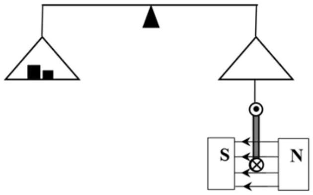 Hình vẽ bên minh họa một thí nghiệm khảo sát tác dụng của lực từ lên dây dẫn mang dòng điện:Khung dây dẫn phẳng hình vuông cạnh a = 10 cm gồm 100 vòng được treo thẳng đứng (ảnh 1)