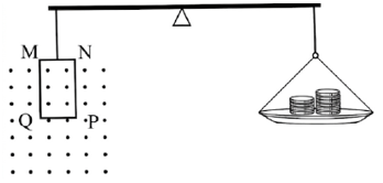 Hình bên minh họa bộ thí nghiệm khảo sát lực từ tác dụng lên đoạn dây dẫn có dòng điện đặt trong từ trường đều. Khung dây dẫn hình chữ nhật \(MNPQ\) có \(N = 50\) vòng được treo vào đầu bên t (ảnh 1)