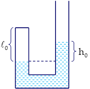 Một ống hình chữ U tiết diện 1 cm² có một đầu kín. Đổ một lượng thủy ngân vào ống thì đoạn ống chứa không khí ở đầu kín dài l0 = 30 cm và hai mực thủy ngân ở hai nhánh chênh (ảnh 1)