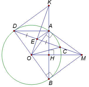 Cho đường tròn (O; R). Từ điểm M nằm ngoài đường tròn (O) kẻ hai tiếp tuyến MA và MB với đường tròn (A, B các các tiếp điểm).
(a) Chứng minh tứ giác OAMB nội tiếp.
(b) Kẻ đường kính BD của đư (ảnh 1)