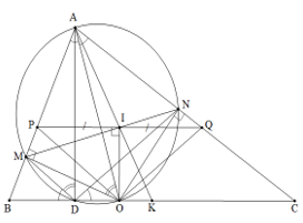 Cho tam giác ABC nhọn (AB < AC) có đường cao AD và đường phân giác trong AO (D, O thuộc cạnh BC). Kẻ OM vuông góc với AB tại M, ON vuông góc với AC tại N. (a) Chứng minh OM=ON và ˆBDM=ˆODN. (ảnh 1)