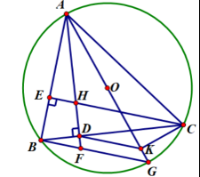  Cho &Delta;ABCnhọn (AB < AC) nội tiếp đường tr&ograve;n (O). Hai đường cao AD v&agrave; CE của &Delta;ABCcắt nhau tại H (D BC; E AB). (a) Chứng minh 4 điểm B, E, H, D c&ugrave;ng thuộc một đường tr&ograve;n. (b) Kẻ đường k&iacute;nh AG của đường tr&ograve;n (O). Chứng minh: &Delta;ABG∽&Delta;ADC. (ảnh 4)