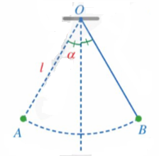 Một con lắc di chuyển từ vị trí A đến vị trí B (Hình vẽ). Tính độ dài quãng đường AB mà con lắc đó đã di chuyển, biết rằng sợi dây OA có độ dài bằng  l = 2cm và tia OA tạo với phương thẳng đứng góc  (ảnh 1)