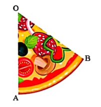  Tính diện tích 1 miếng bánh pizza có dạng hình quạt tròn (hình vẽ) biết OA = 18cm và ˆAOB=45o (ảnh 1)
