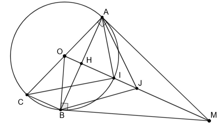  Cho đường tròn (O;R) và một điểm M nằm ngoài đường tròn. Từ M kẻ hai tiếp tuyến MA,MB với đường tròn (O) (A,B là các tiếp điểm). Kẻ đường kính AC của đường tròn (O). (ảnh 1)