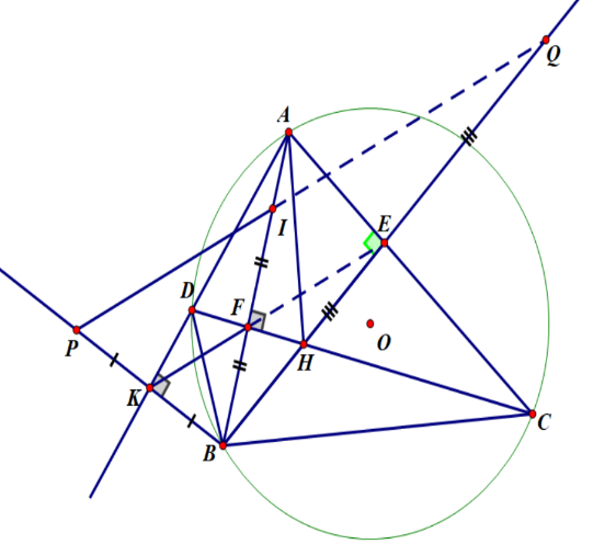 Cho tam giác ABC nhọn nội tiếp đường tròn (O). Hai đường cao BE và
CF của tam giác ABC cắt nhau tại H (E thuộc AC, F thuộc AB).
(a) Chứng minh tứ giác AEHF là tứ giác nội tiếp.
(b) Chứng minh (ảnh 1)