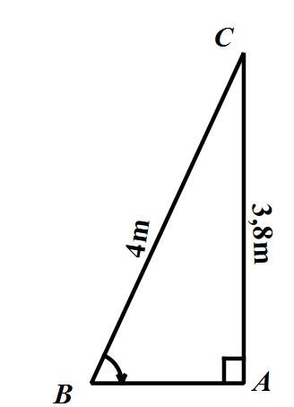 Để lên sân thượng của một ngôi nhà một tầng cao 3,8m, người ta dùng một chiếc thang dài  4m được đặt như hình vẽ. Hỏi cách đặt thang như vậy đã đảm bảo an toàn chưa?  (ảnh 2)