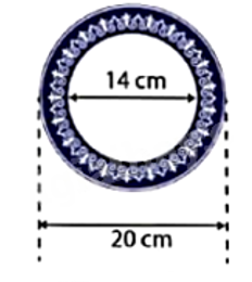  Tính diện tích phần viền tráng men xanh của đĩa sứ trong hình bên. (lấy π≈3,14) (ảnh 1)