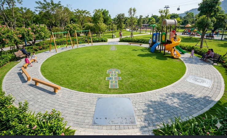 Trong một công viên mới được xây dựng tại một khu đô thị, người ta dự định tạo ra một sân chơi dành cho trẻ em có hình dạng là một vành khuyên. Phía trong là một thảm cỏ xanh tươi, và phần và (ảnh 1)