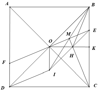  Cho hình vuông ABCD. Gọi O là giao điểm của AC và BD. Điểm E thuộc đoạn thẳng BC sao cho CE=CO. Các đường thẳng OE và AD cắt nhau tại F. (a) Chứng minh: ΔOBE=ΔODF. (ảnh 1)