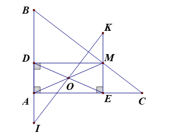  Cho ΔABC vuông tại A. Gọi M là một điểm trên cạnh BC (Mkhác B vàC). Từ M kẻ MD vuông góc AB tại D, ME vuông góc AC tại E. (a) Tứ giác ADME là hình gì? Vì sao? (b) Lấy điểm I sao cho A là trung điểm của ID. Chứng minh tứ giác AIEM là hình bình hành. (ảnh 1)