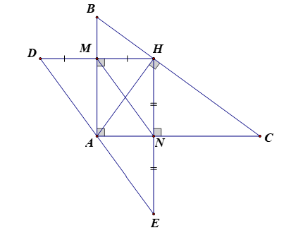  Cho tam giác ABC vuông tại A có đường caoAH, từ H kẻ HM⊥AB,HN⊥AC(M∈AB,N∈AC). (a) Chứng minh tứ giác AMHN là hình chữ nhật. (b) Trên tia đối của tia MH lấy điểm D sao cho MD=MH. Chứng minh AN=DM và tứ giác ADMN là hình bình hành. (ảnh 1)