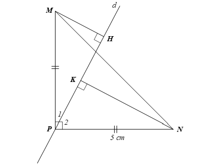  Cho tam giác MNP vuông cân tại P có cạnh PN=5cm. Một đường thẳng d bất kì đi qua đỉnh P và cắt cạnh MN tại 1 điểm nằm giữa M và N. C (ảnh 1)