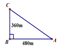  Nhà bạn Bình (vị trí B trên hình vẽ) cách nhà bạn Minh (vị trí A trên hình vẽ) 480 m và cách nhà bạn Tuấn (vị trí C trên hình vẽ) 360 m. Biết rằng 3 vị trí: nhà Bình, nhà Minh và nhà Tuấn (ảnh 1)