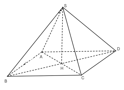  Cho hình chóp tứ giác đều S.ABCD (như hình vẽ). Khi đó cạnh SHcủa hình chóp là (ảnh 1)