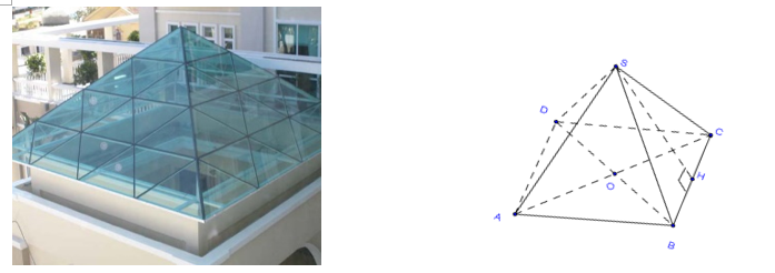  Một mái che giếng trời có dạng hình chóp tứ giác đều với độ dài cạnh đáy là 1,6 m và chiều cao của mặt bên xuất phát từ đỉnh của mái che là 0,8 m. (a) Tính độ dài cạnh BD (làm tròn đến hàng đơn vị). (ảnh 1)