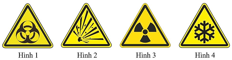 Trong các biển báo sau, biển báo nào có ý nghĩa cảnh báo khu vực có chất phóng xạ?
 (ảnh 1)