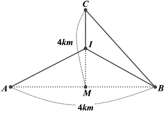 Hai nhà máy sản xuất đặt tại các vị trí A và B cách nhau 4 km. Một nhà máy cung cấp nước được đặt ở vị trí C nằm trên đường trung trực của đoạn thẳng AB (ảnh 1)