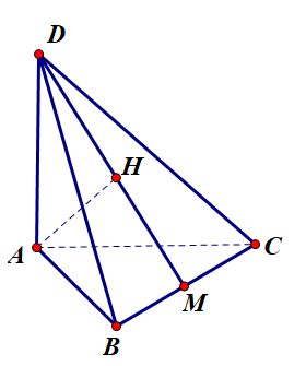 Cho tứ diện ABCD có AB, AC, AD đôi một vuông góc. Cạnh AB = AC = a. Gọi M là trung điểm của BC, H là trung điểm của MD (ảnh 1)