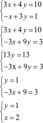 Giải hệ phương trình: 3x + 4y = 10; -x + 3y = 1 (ảnh 2)