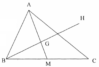  Cho tam giác ABC có trọng tâm là G, H là điểm đối xứng của B qua G. Gọi M là trung điểm của BC. Đặt→AB=→b,→AC=→c. Biểu thị các vectơ →AH,→CH,→MH theo hai vectơ →a,→b. (ảnh 1)