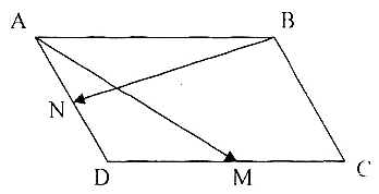 Cho hình bình hành ABCD có M, N là trung điểm của các cạnh DC, DA. Đặt →AM=→a,→BN=→b. Biểu diễn các vectơ →AB,→BC,→CD,→DA,→AC,→BD theo hai vectơ →a,→b. (ảnh 1)