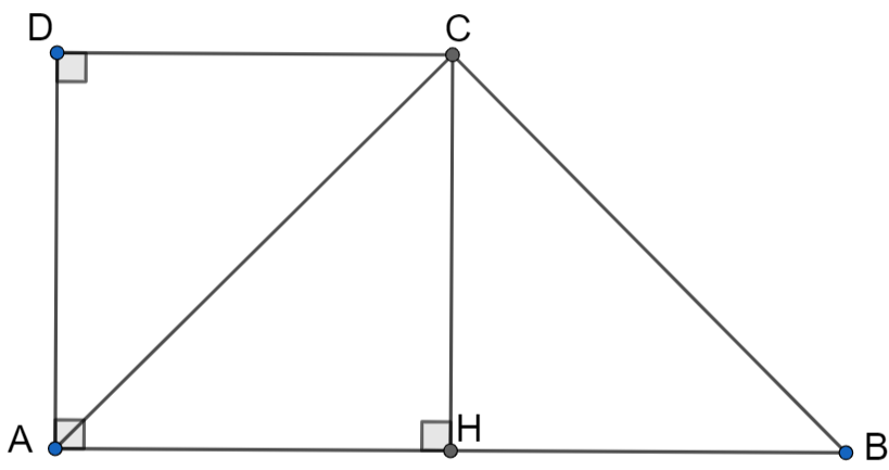 Cho hình thang ABCD vuông tại A và D. AB = 2AD = 2CD. Gọi H là chân đường cao của C trên AB. Chứng minh rằng AC vuông góc BC. (ảnh 1)