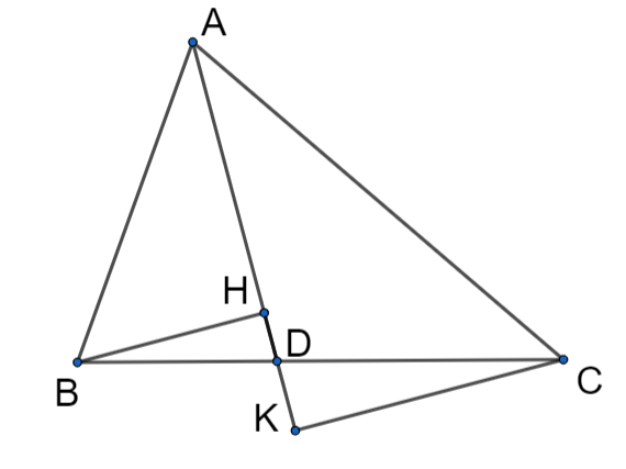 Cho tam giác ABC có đường phân giác trong AD (D BC), AB = a, AD = b. Chứng minh rằng BD/CD = BA/CA, từ đó tìm tỉ số diện tích của hai tam giác ABD và ABC. (ảnh 1)
