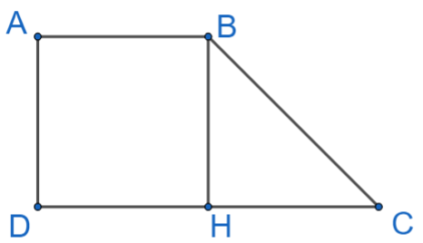  Cho hình thang vuông ABCD có góc A = góc D = 90 độ, AB = AD = 2 cm, DC = 4 cm. Số đo góc ABC của hình thang là (ảnh 1)