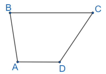  Hình thang ABCD (AD // BC) có góc A - góc B = 30 độ và góc A + góc C = 150 độ. Số đo góc D là (ảnh 1)