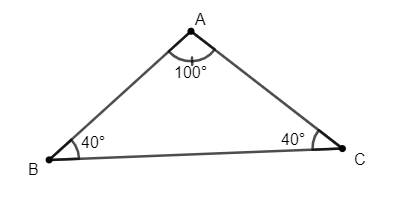 Cho tam giác ABC với góc A = 100 độ, góc B = 40 độ.(a) Tìm cạnh lớn nhất của tam giác.(b) Tam giác ABC là tam giác gì? (ảnh 1)