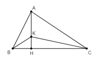 Cho tam giác ABC (AB < AC), đường cao AH, H ∈ BC. Lấy điểm K bất kì thuộc AH ( K khác H).(a) Chứng minh rằng HB < HC.(b) BK < CK. (ảnh 1)