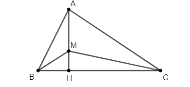 Cho tam giác nhọn ABC có AB < AC. Kẻ AH vuông góc với BC. Trên đoạn thẳng AH lấy điểm M. Chứng minh rằng:(a) AH < (AB+AC)/2;(b) BM < CM. (ảnh 1)