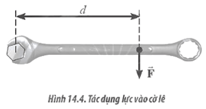 Xác định moment do lực F có độ lớn 10 N tác dụng vuông góc lên cờ lê để làm xoay bu lông (Hình 14.4). Biết cờ lê có chiều dài 15 cm và khoảng cách từ điểm đặt của lực đến  (ảnh 1)