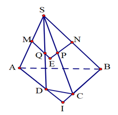 Cho hình chóp S.ABCD có đáy ABCD là tứ giác lồi (không có hai cạnh đối diện nào song song. Gọi M, N, P, Q lần lượt là trung điểm SA, SB, SC, SD . Gọi I, E lần lượt là giao điểm của AD với BC (ảnh 1)