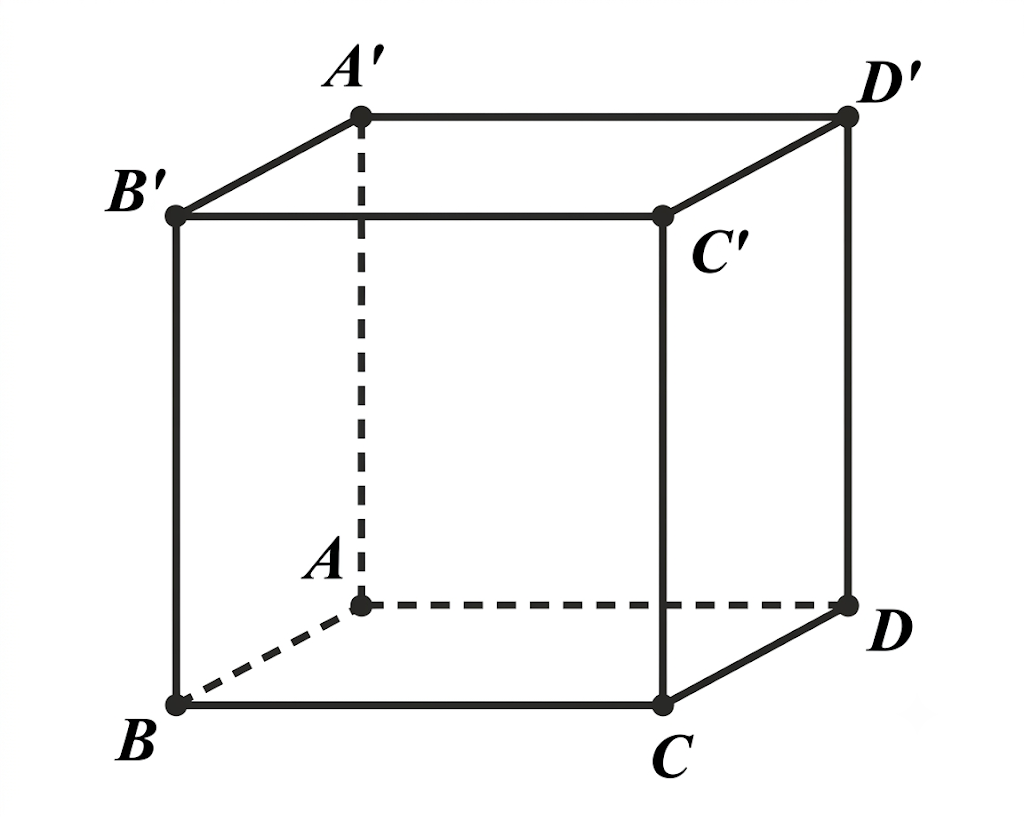 Cho hình lập phương ABCD.A'B'C'D'. Mệnh đề nào sau đây là mệnh đề sai? (ảnh 1)