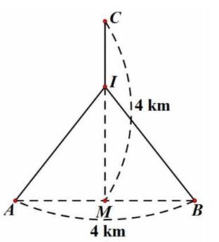 Hai nhà máy sản xuất đặt tại các vị trí A và B cách nhau 4km. Một nhà máy cung cấp nước được đặt ở vị trí C nằm trên đường trung trực của đoạn thẳng (ảnh 1)