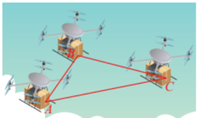 Trên phần mềm mô phỏng việc điều khiển drone giao hàng trong không gian Oxyz, một đội gồm ba drone giao hàng A, B, C đang có tọa độ là A(1; - 3;2), B(m;m - 2;6) (ảnh 1)